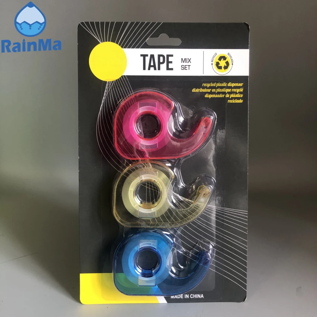 Suction Card Pack 2PCS Colored Plastic Tape Dispenser with Transparent Invisible Stationery Tape